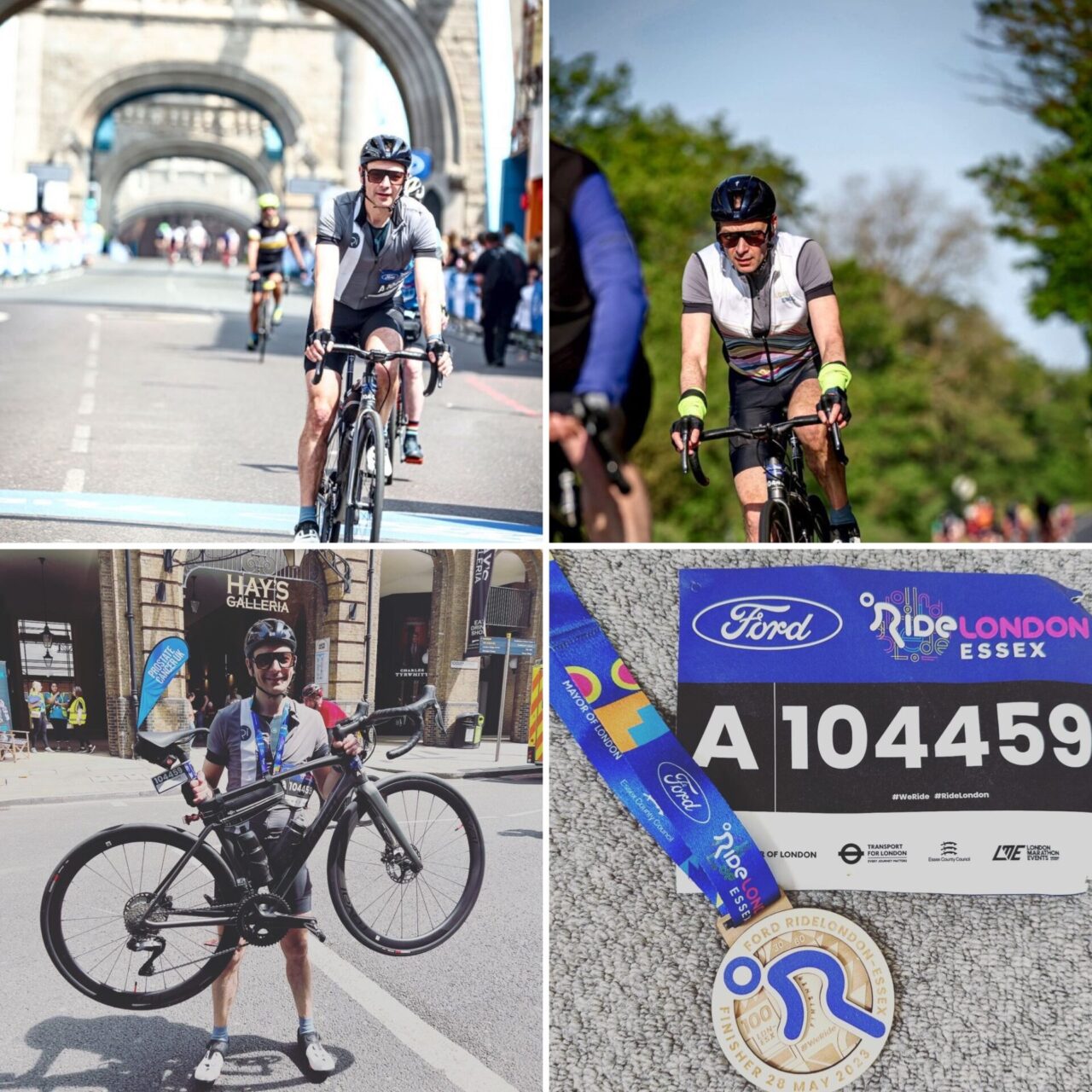 A collage of photos with bicycles and medals.