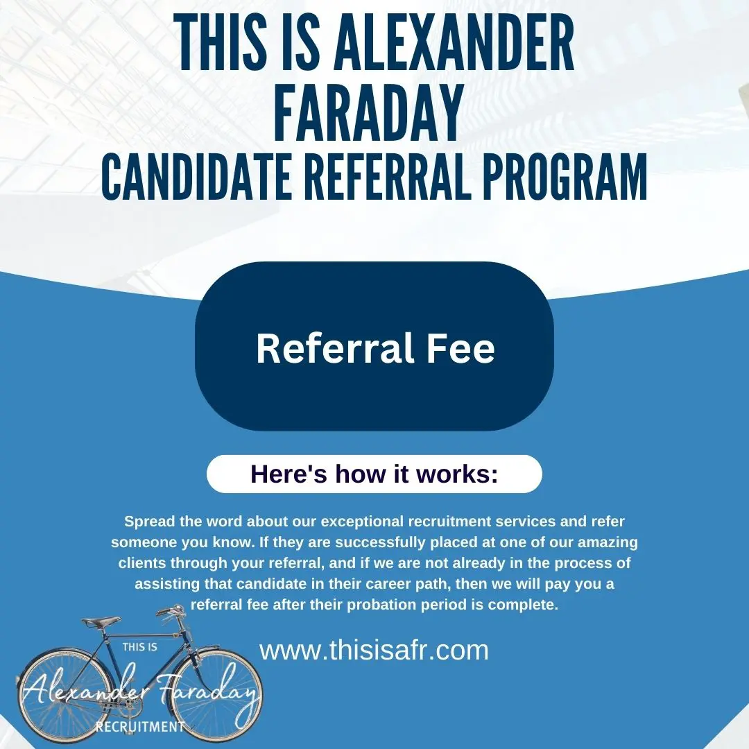 A poster with the words " this is alexander faraday candidate referral program ".